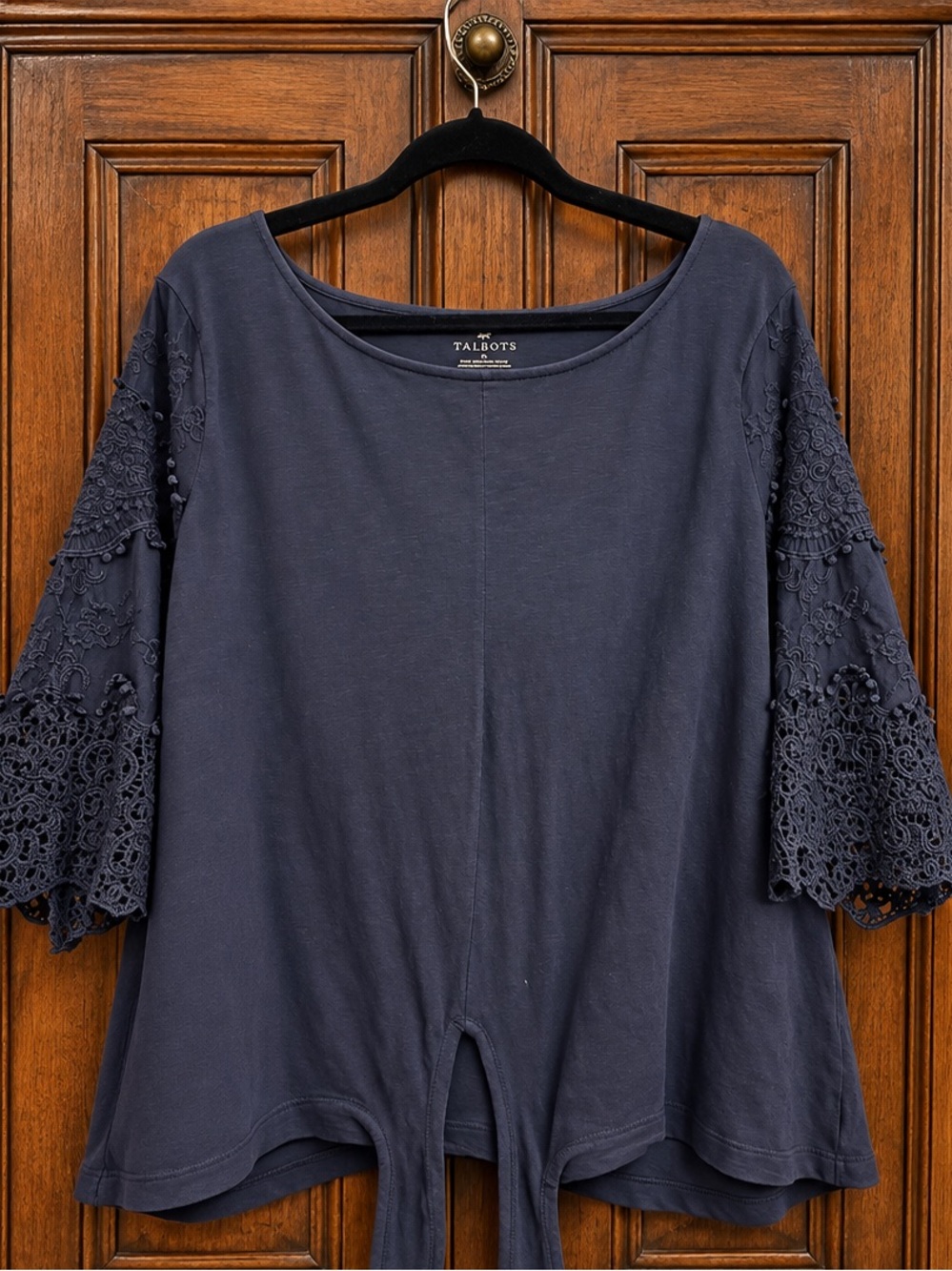 Talbots Navy Crochet-Sleeve Tie-Front Tunic
